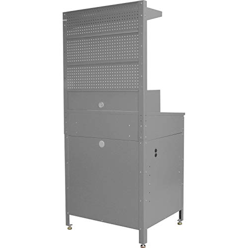 34-1/2 W x 30 D x 80 Hista de loja de gabinete com pombo riser, pegboard e prateleira superior, cinza