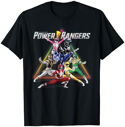 Power Rangers Rainbow Pyramid Retro Action Retrato T-shirt