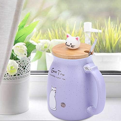 FDIT Adorável xícara de cerâmica de gato com colher e caneca de leite a água de café para bebidas para bebidas
