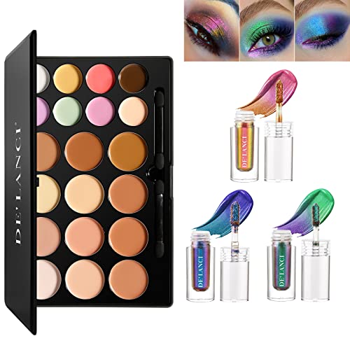 De'lanci 20 Color Paleta de contorno de tez verdadeira + 3 cor intensa e intensa Shift Shimmer Shimeshadow