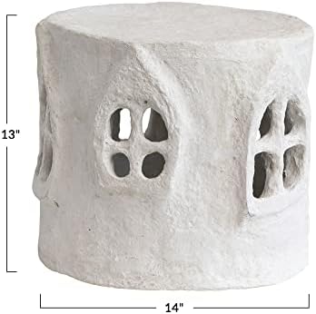 Creative Co-op de papel artesanal Mache House, Pedestal decorativo branco, marfim