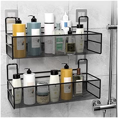 GBGH Black Wall Mount Banheiro Shelf Shelf Shampoo Rack Acessórios para o banheiro cozinha cozinha grátis cesta de armazenamento