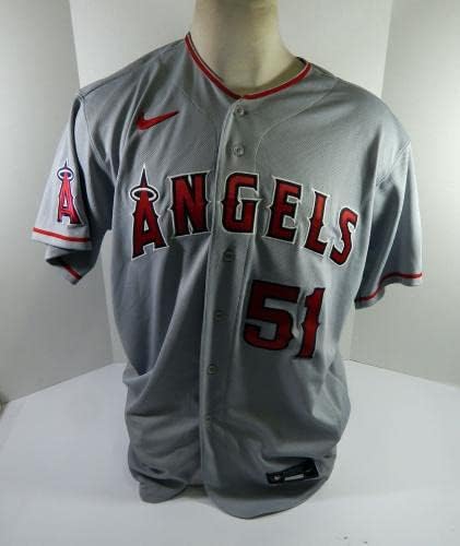 2022 Los Angeles Angels JAIME BARRIA 51 Game usou Jersey Grey 0.2 IP K 48 9 - Jogo usado MLB Jerseys