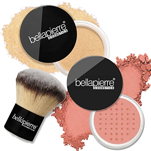 Bellapierre Mineral Foundation & Blush Duo com Kabuki Brush | Petróleo, talco e crueldade grátis | Hipoalergênico