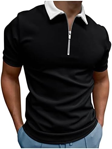 HDDK Mens Zipper Polo Camisetas Verão Manga Curta Bloco de Coloras Tops para Trabalho Slim Fit Casual Casual Tops