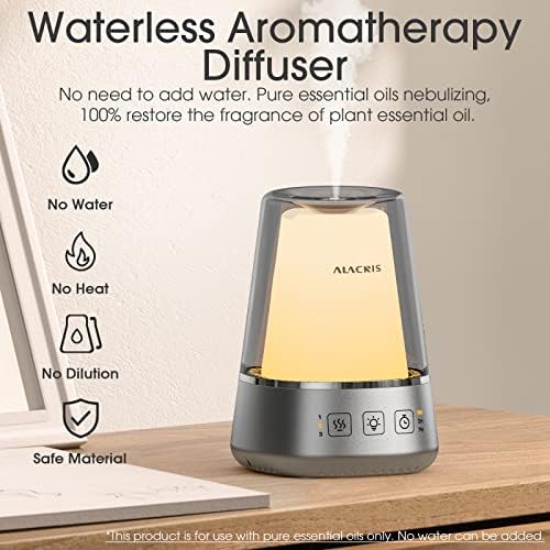 Difusor de aromaterapia de Alacris, difusor de óleo essencial sem água - 4 em 1 com luzes ambiente LED, configuração de 3