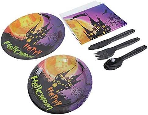 Kesyoo 51pcs Halloween papel criativo de tabela de talheres de talheres de talheres de alimentos Kit de shalloween fantasia