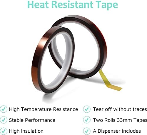 Offnova térmico Dispensador de fita adesiva e kit de fitas para sublimação, um suporte de mesa e 2 rolos de 33m x 10 mm fita resistente