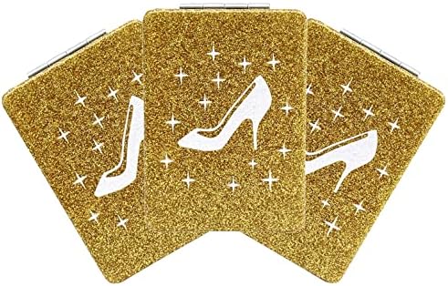 12 PCs Sweet 15 High Heel Gold Compact Mirror Square Glitter Pu Leather Makeup Mirror Recuerdos de Mis Años Festas de Aniversário