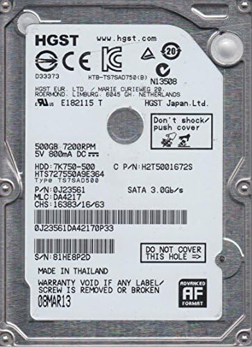 HTS727550A9E364, PN 0J23561, MLC DA4217, HITACHI 500GB SATA 2.5 DUSTRO RUL