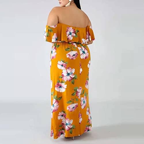 LCZIWO WOMENS OFT O ombro vestidos de festa de babados de verão Impressão floral Impressor Impressor da cintura Vestido maxi de