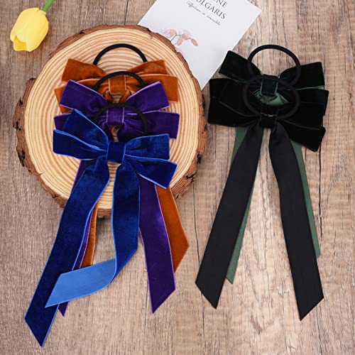 10pcs Velvet Black Hair Bows Girls Ribbon Elastics Hair Trey