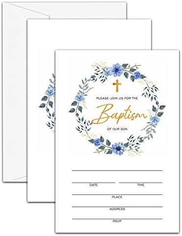 Convites de partidos de batismo floral azul de utesg, convites de batismo para meninos, convidados de preenchimento