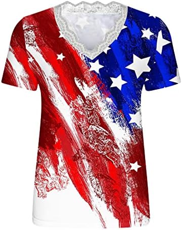 Camiseta do dia da independência para mulheres de verão em videira casual bandeira americana impressão camisetas patrióticas