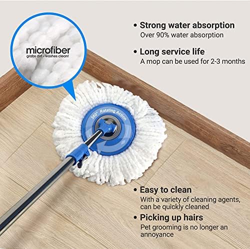 MOP MASTERTOP Spin e balde com conjunto de redes, pedal do pé, rotação de 360 ​​°, 5 almofadas de esfregar microfibra,