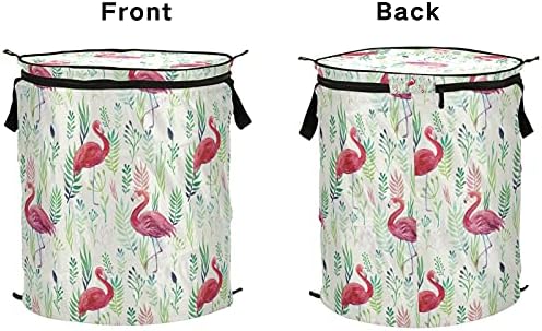 Folhas de flamingo Pop -up Up Lavandry Horse com tampa dobrável cesta de armazenamento Bolsa de roupa dobrável para acampamento