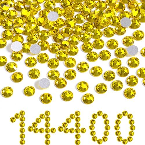 Strass-chapéu de contas de contas a granel, 14400pcs strass amarelos para unhas artesanato roupas decoração diy decoração, citrina/limão amarelo, ss20, 4,6-4,8 mm