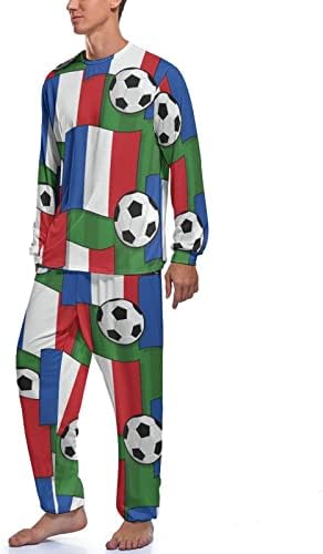 France Football Soccer Pattern Men Pijamas sedosos Conjunto de roupas de dormir de manga longa PJ PJ sets