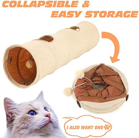 Túneis de gatos sheripet para gatos internos, túnel de cachorro dobrável de 10 × 47 com bola de pelúcia de brinquedo, túnel de porco