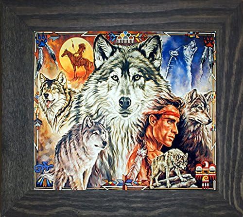 Decoração de parede nativa americana donzela indiana e chefe com foto de lobo dois conjuntos 8x10 Posters de impressão