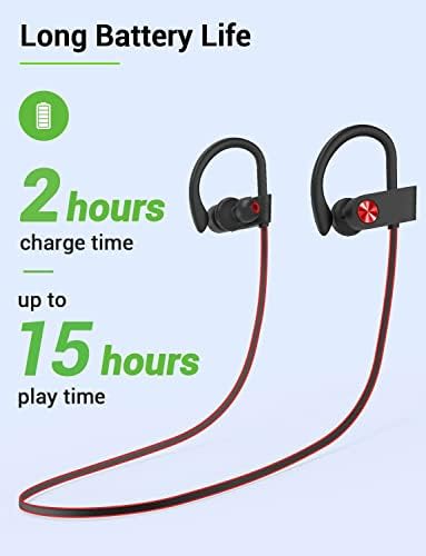 Fones de ouvido Bluetooth Stiive, Earbuds de esportes sem fio IPX7 Impermeável com microfone, fones de ouvido na orelha à prova de suor estéreo, fones de ouvido cancelamento de ruído para exercícios de ginástica, 15 horas de reprodução - Redblack