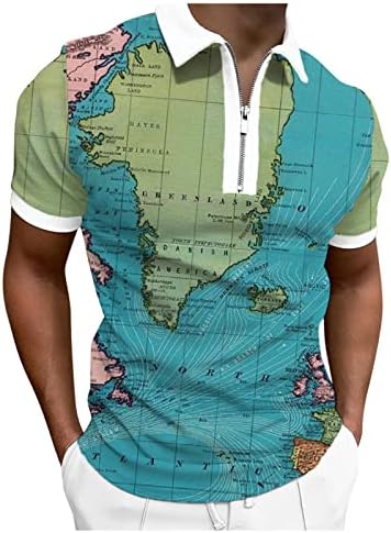 Camisetas de golfe pólo de zíper de beuu para masculino mapa de manga curta de verão impressão de tênis gráfico