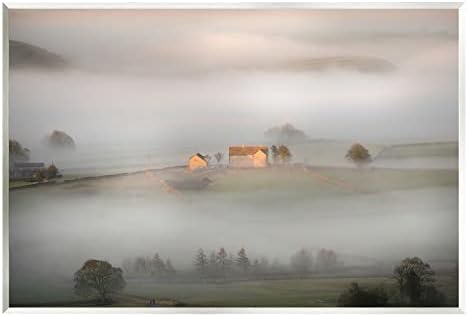 Stuell Industries Lone Misty Cottage Campos Rurais Arte de Madeira de Madeira de Névoa espessa, Design de James Dobson