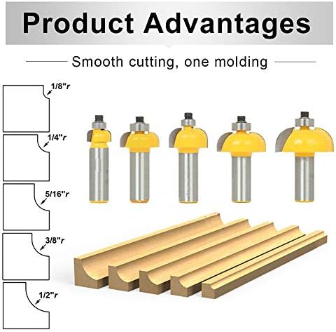 MMDSG 5PCS Cove Edge Forming Bits Router Bits, cortador de moagem de moldura de ensaio de 1/2 polegada de haste, ferramentas de