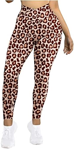 Leggings de ioga de cintura feminina estampa de leopardo amanteigado de cintura alta de cintura alta de cintura alta perneiras