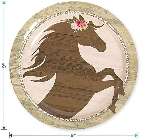 Home & Hoopla Horse Party Wood e Floral Party Horseshoe Placas de sobremesa e guardanapos de bebida floral para decorações de festas