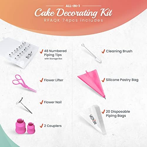 Sacos de pastelaria de 74pcs e dicas de tubulação definidas para iniciantes, suprimentos de decoração de biscoitos de cupcake