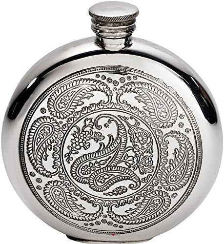 Flask redondo de quadril 6oz Paisley Design da frente e traseira do estanho ideal para gravar