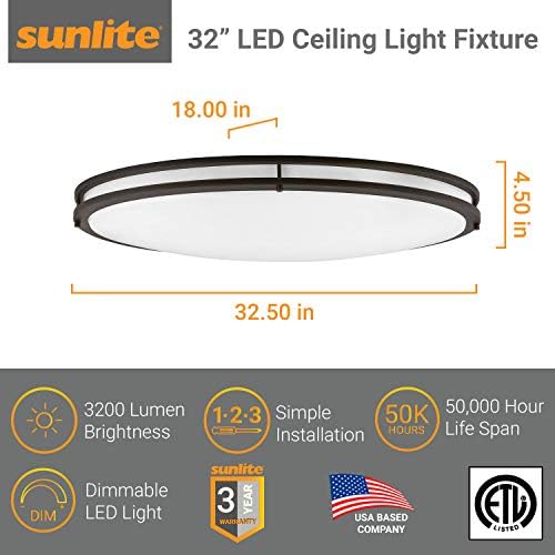 Sunlite 49145-su LED LED 32 polegadas Luz de teto de montagem de descarga de 32 polegadas 30k-branco quente, diminuído, 3200