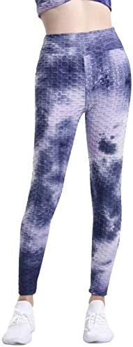 Tie feminino tingido Jacquard Honeycomb Yoga Pant com bolso de altura de altas calças de solo de sola