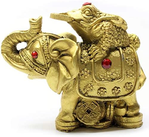 Capofolo 3 Toad Golden Fropo ajoelhado na parte de trás da estatueta de elefante com strass vermelho para uma boa riqueza