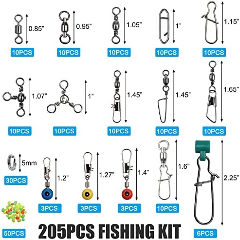 Kit de snap snap snap snap de pesca orootl, galhetas de barril de caixa de tackle de 205pcs, snap giro do rolamento de esferas,