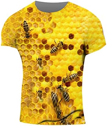 Summer Honeybee Graphic Sleeve T T Cadeis para homens 3D Tops de colarinho de colarinho de moda impressos 3D