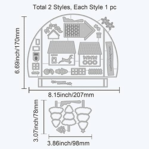 GLOBLELAND 3D Casa de Natal Corte Dies Christmas Tree Snowman Die Cuts Luzes de rena Luzes de aço carbono Modelo de corte de meta