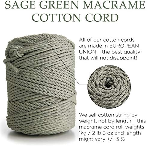 Macamer Cord 4 mm * 165 yd - corda de algodão de cor 3PLE, barragem de macram tingido de 3 fios para tecela