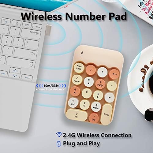 Seaciyan Wireless Number Pad, CARTO ERGONONONOMIC CARTO COLORFO RETRO RETRO TECHADO NUMÉRICO PORTÁVEL, TECHADO EXTERNO DE CORRESSO 2,4G