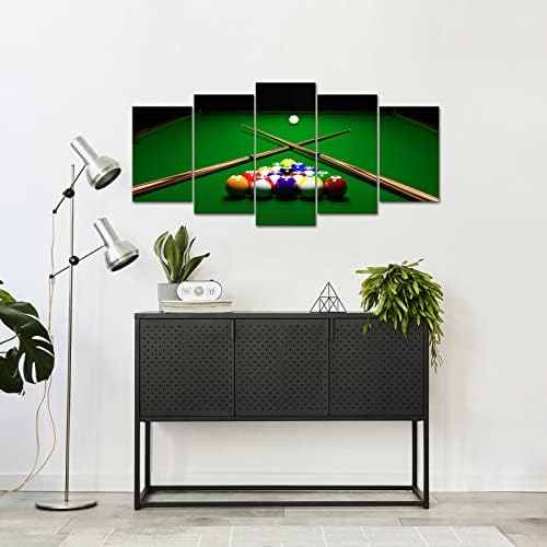 Yeilnm 5 peças impressões de tela de bilhar legal Arte da parede de baile Green Snooker Picture Painting Home Lounge Bar Game Room Decoração de quarto esticada e emoldurada pronta para pendurar