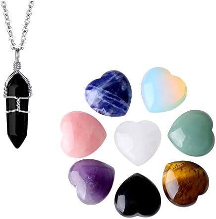 Zhiyuxi 8pcs Curadores de coração Cristais 1 amo pedras preciosas de pedras naturais a granel de pedra e Obsidian Crystals Wrap Points Crystal Points Gemstone Quartz Natural Stone Jóias Gifra