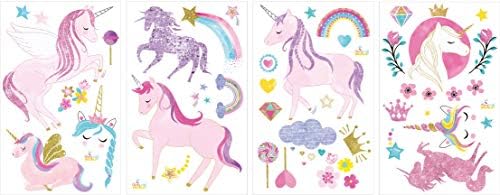 Pastel Magical Unicorn Peel e Stick Wall Art Sticks Decals para festas de berçário de quarto de garotas